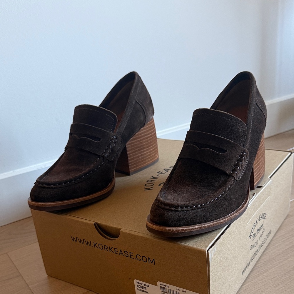 Kork-Ease Women's Dark Brown Suede Block Heel Loafers